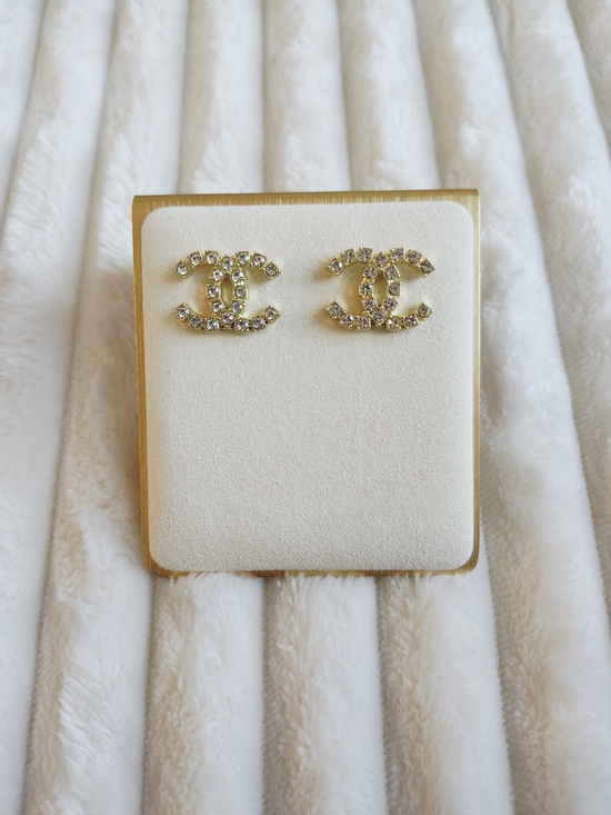 CHANEL Jewelry - CHANEL Gold CC Logo Crystal Stud Earrings